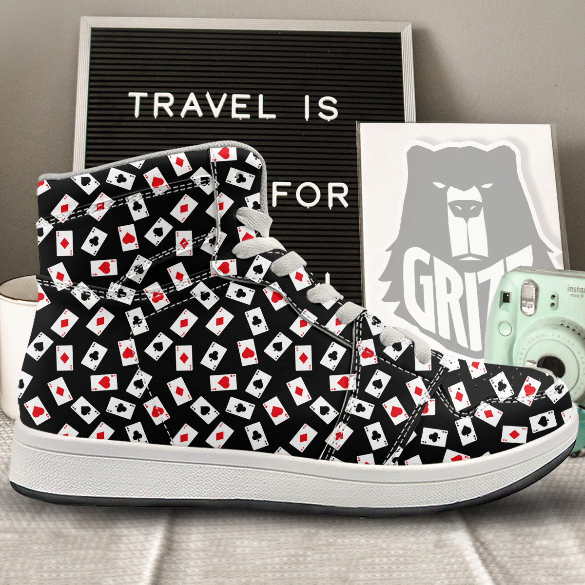 Casino Card Red And Black Print Pattern High Top Sneakers-grizzshop