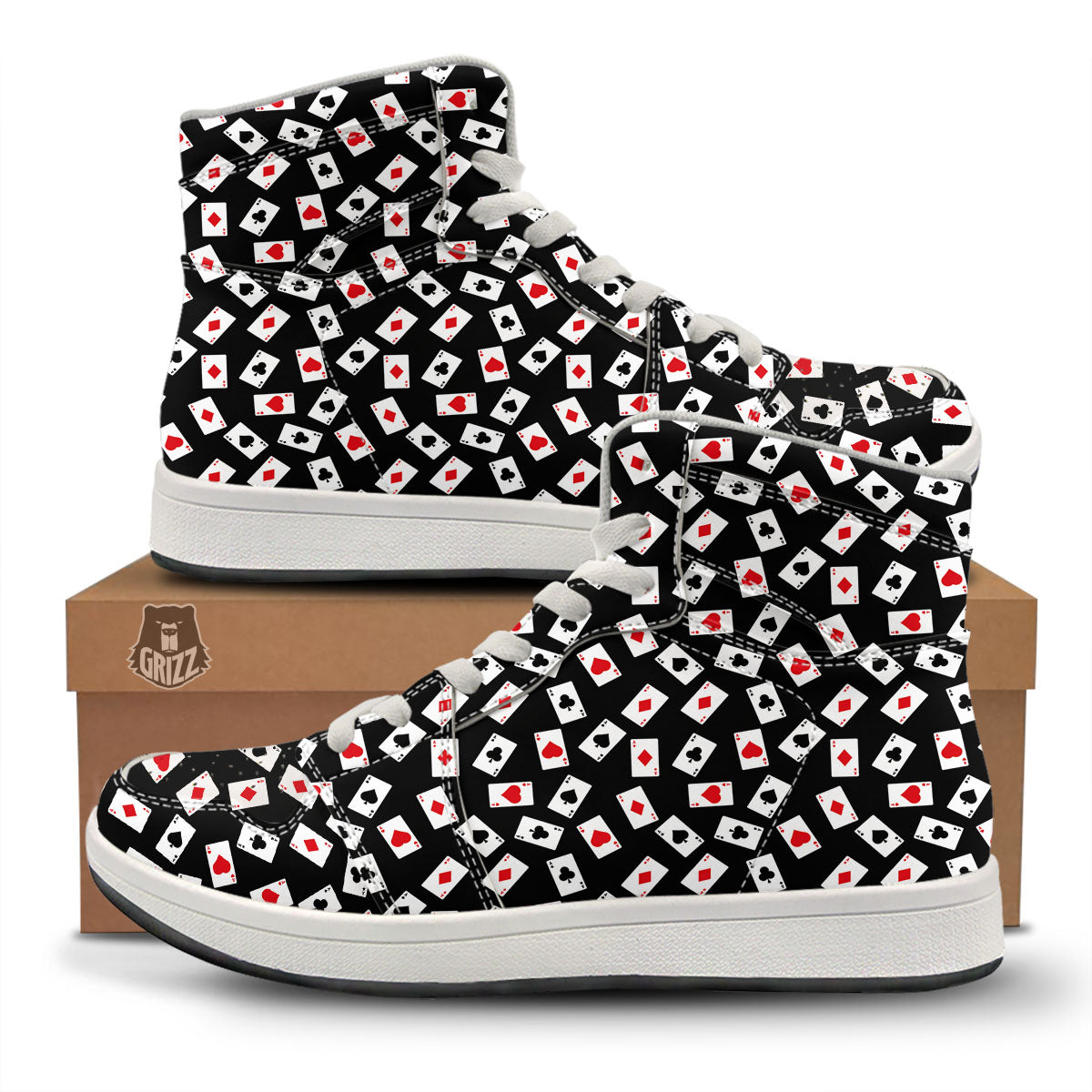 Casino Card Red And Black Print Pattern High Top Sneakers-grizzshop