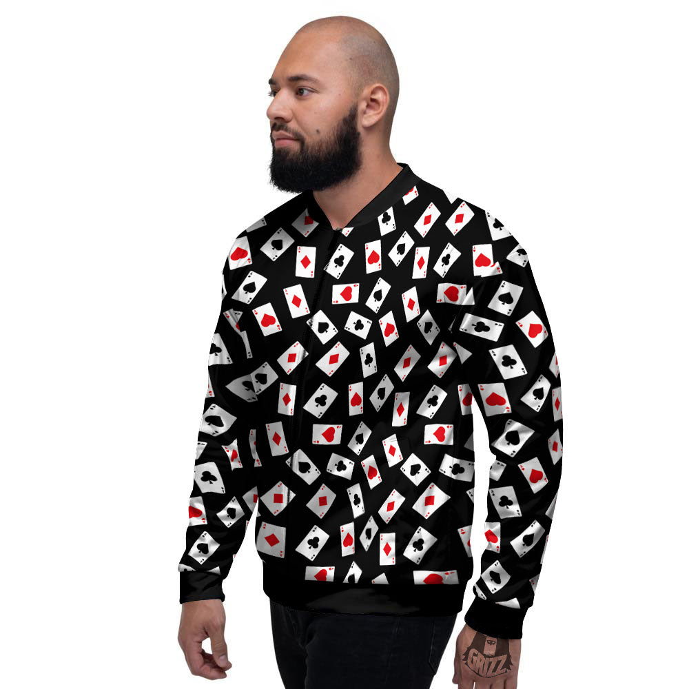 Casino Card Red And Black Print Pattern Men's Bomber Jacket-grizzshop