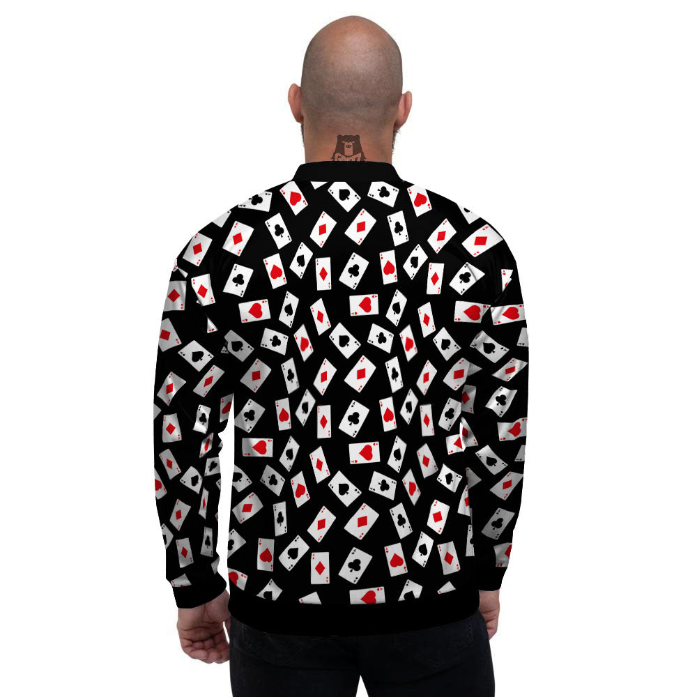 Casino Card Red And Black Print Pattern Men's Bomber Jacket-grizzshop