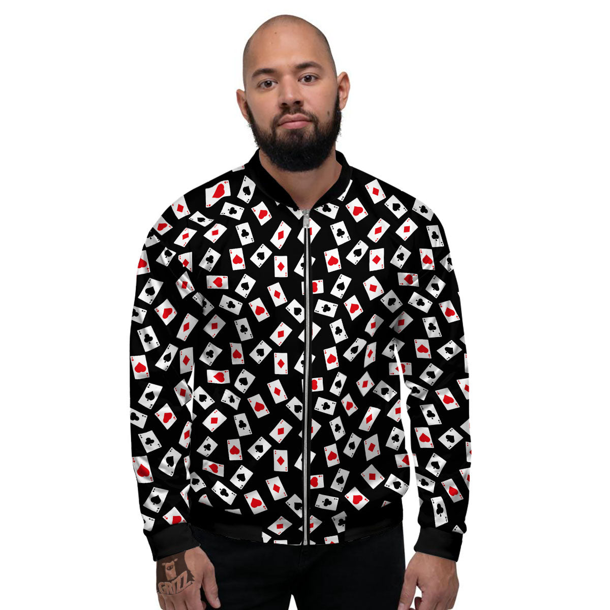 Casino Card Red And Black Print Pattern Men's Bomber Jacket-grizzshop