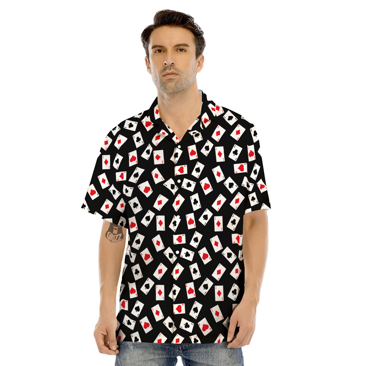 Casino Card Red And Black Print Pattern Men's Hawaiian Shirt-grizzshop
