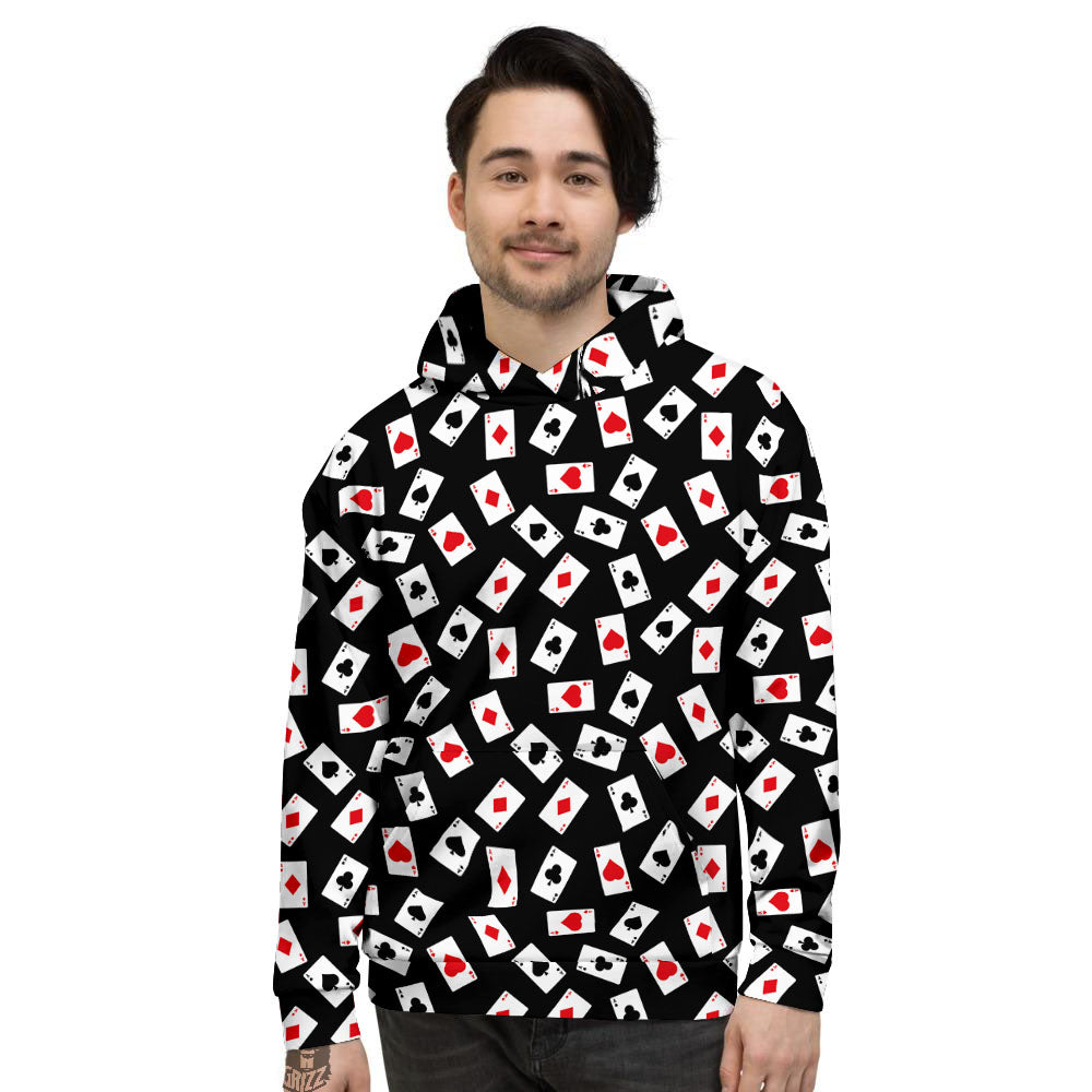 Casino Card Red And Black Print Pattern Men's Hoodie-grizzshop