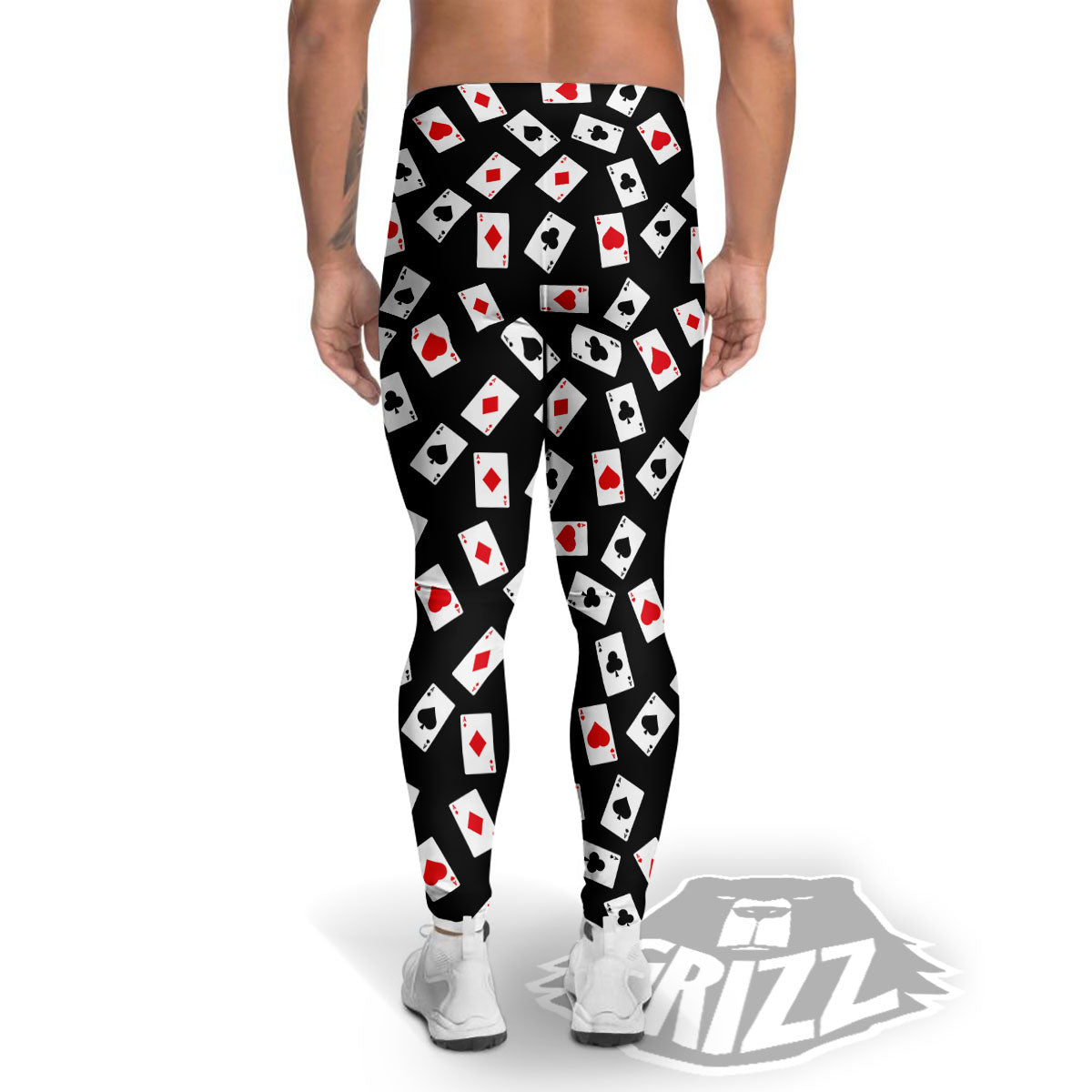 Casino Card Red And Black Print Pattern Men's Leggings-grizzshop