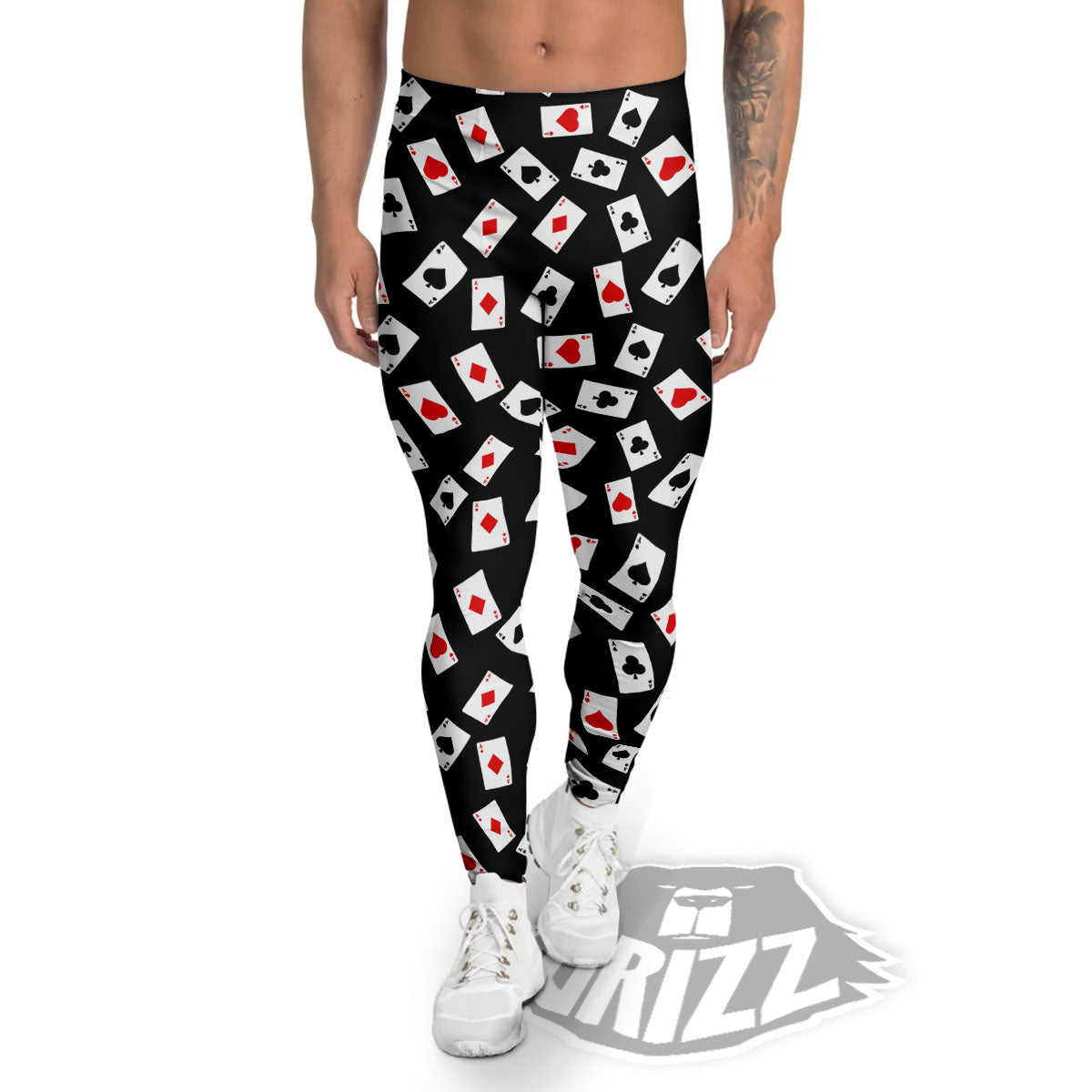 Casino Card Red And Black Print Pattern Men's Leggings-grizzshop