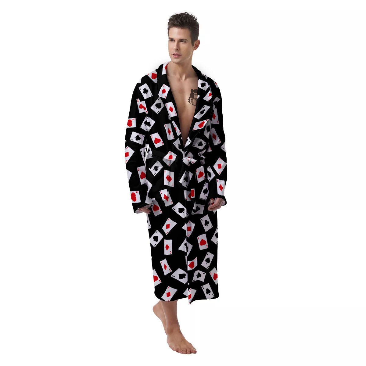 Casino Card Red And Black Print Pattern Men's Robe-grizzshop
