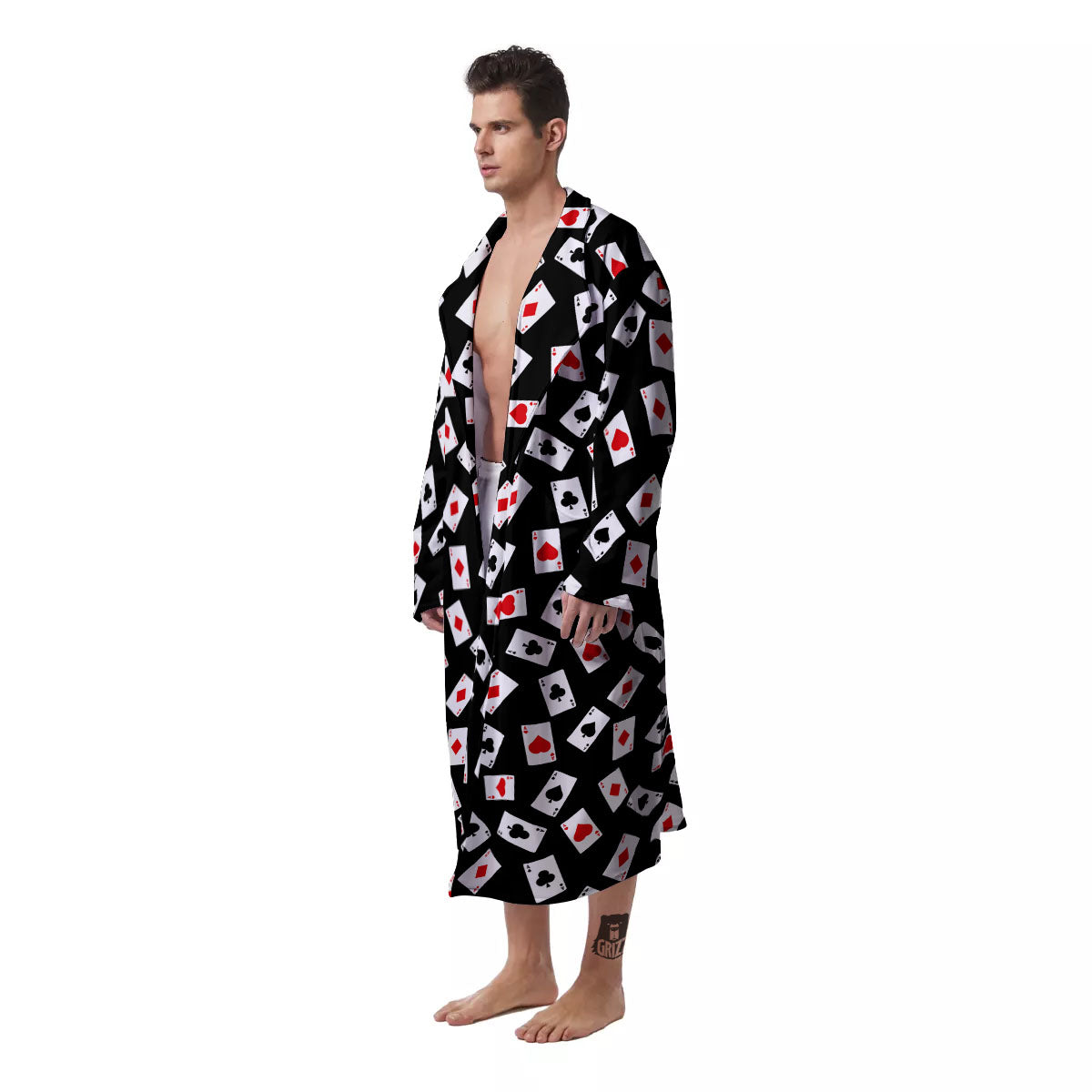 Casino Card Red And Black Print Pattern Men's Robe-grizzshop