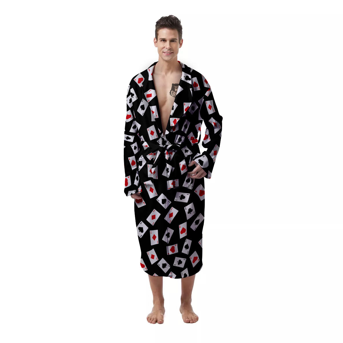 Casino Card Red And Black Print Pattern Men's Robe-grizzshop