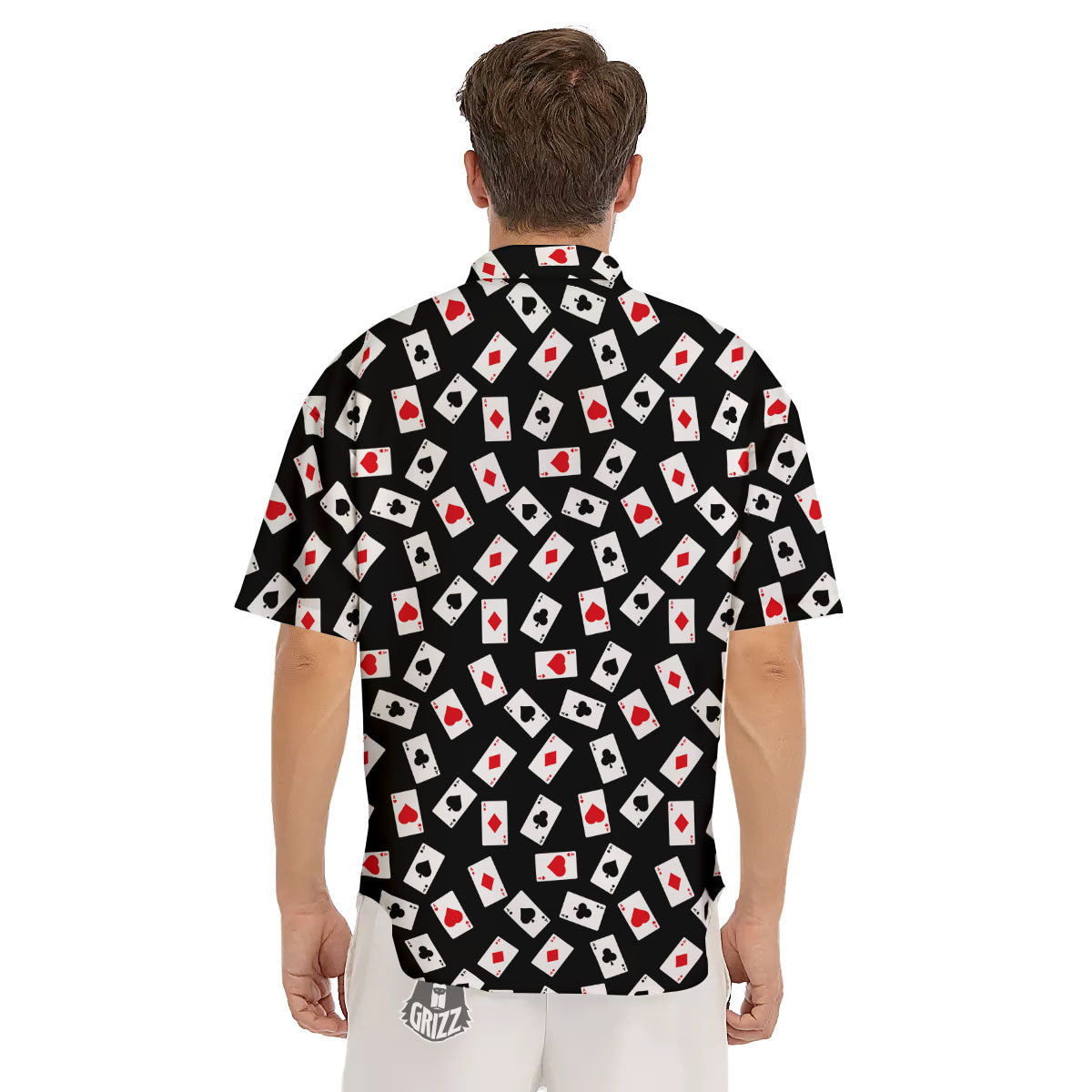 Casino Card Red And Black Print Pattern Men's Short Sleeve Shirts-grizzshop