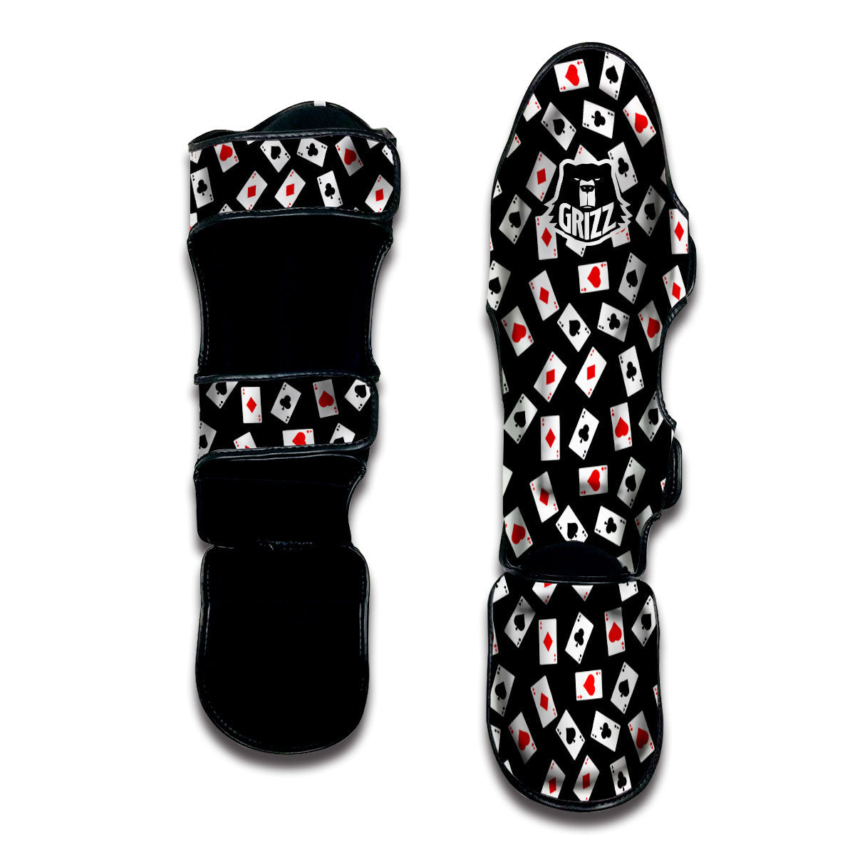 Casino Card Red And Black Print Pattern Muay Thai Shin Guards-grizzshop