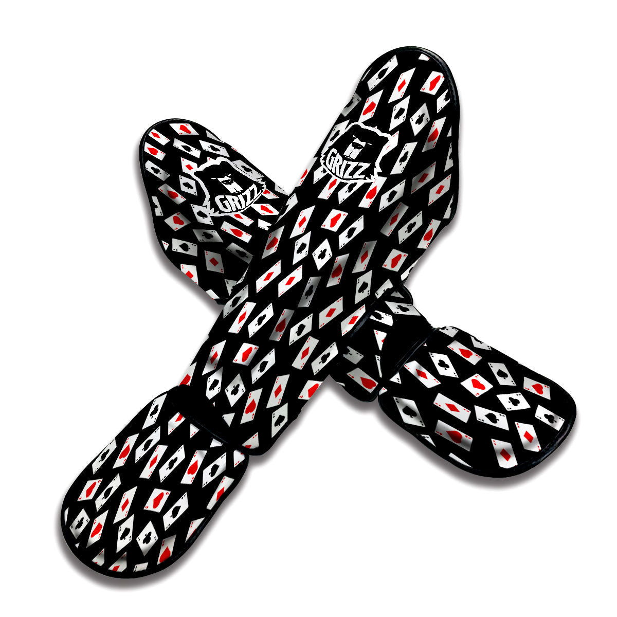 Casino Card Red And Black Print Pattern Muay Thai Shin Guards-grizzshop