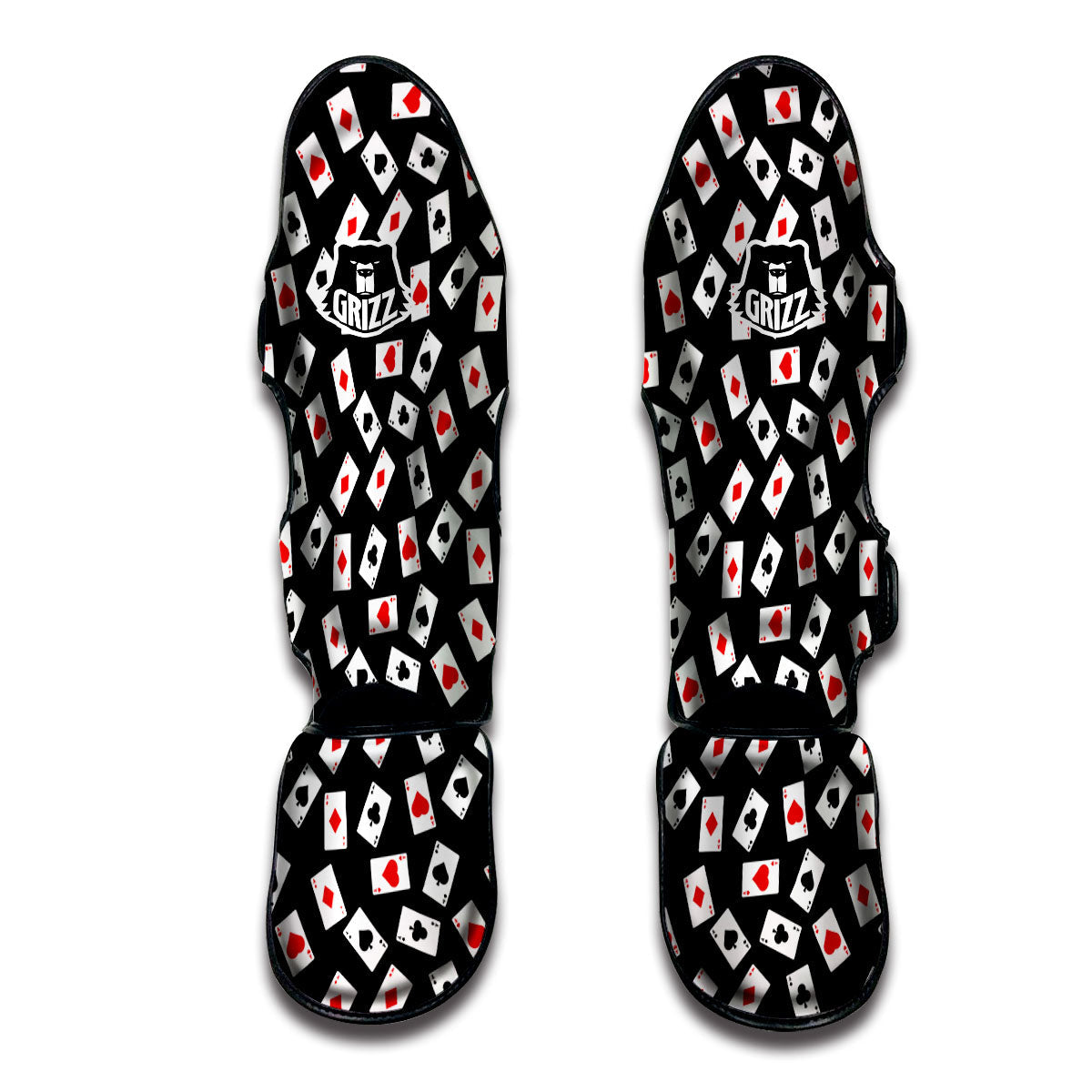 Casino Card Red And Black Print Pattern Muay Thai Shin Guards-grizzshop