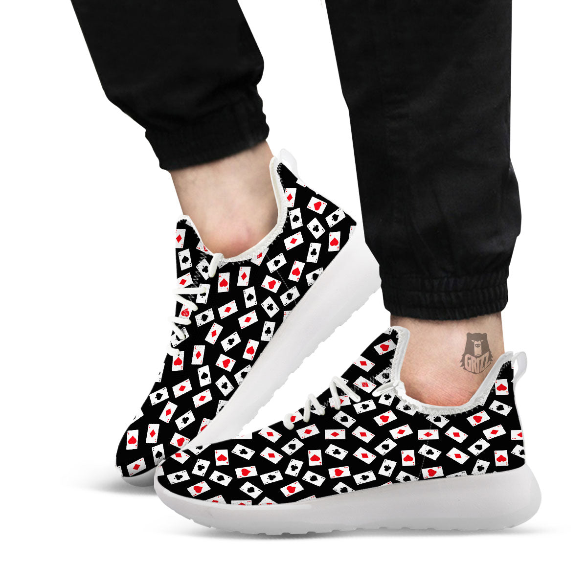 Casino Card Red And Black Print Pattern White Athletic Shoes-grizzshop