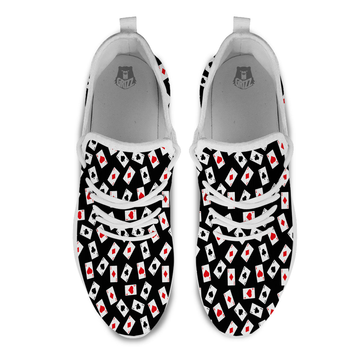 Casino Card Red And Black Print Pattern White Athletic Shoes-grizzshop