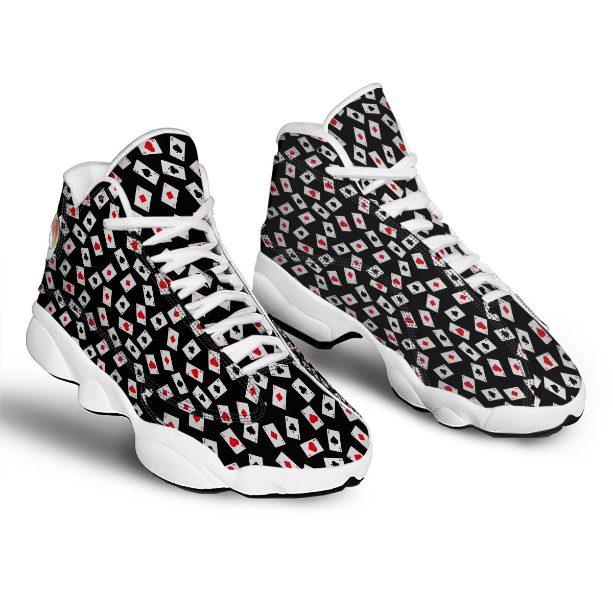 Casino Card Red And Black Print Pattern White Basketball Shoes-grizzshop