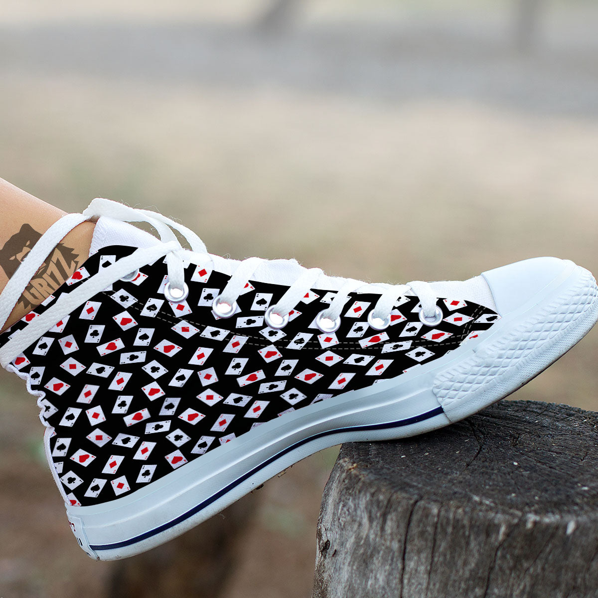 Casino Card Red And Black Print Pattern White High Top Shoes-grizzshop