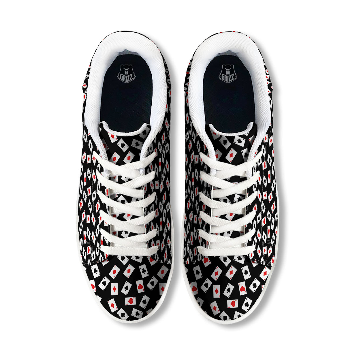 Casino Card Red And Black Print Pattern White Low Top Sneakers-grizzshop