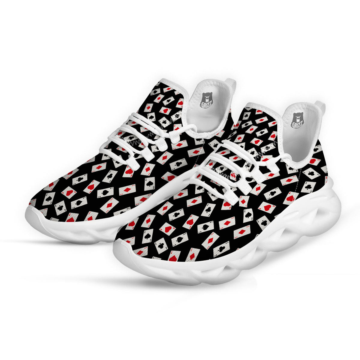 Casino Card Red And Black Print Pattern White Running Shoes-grizzshop
