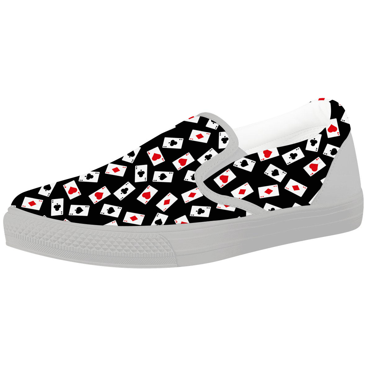 Casino Card Red And Black Print Pattern White Slip On Shoes-grizzshop