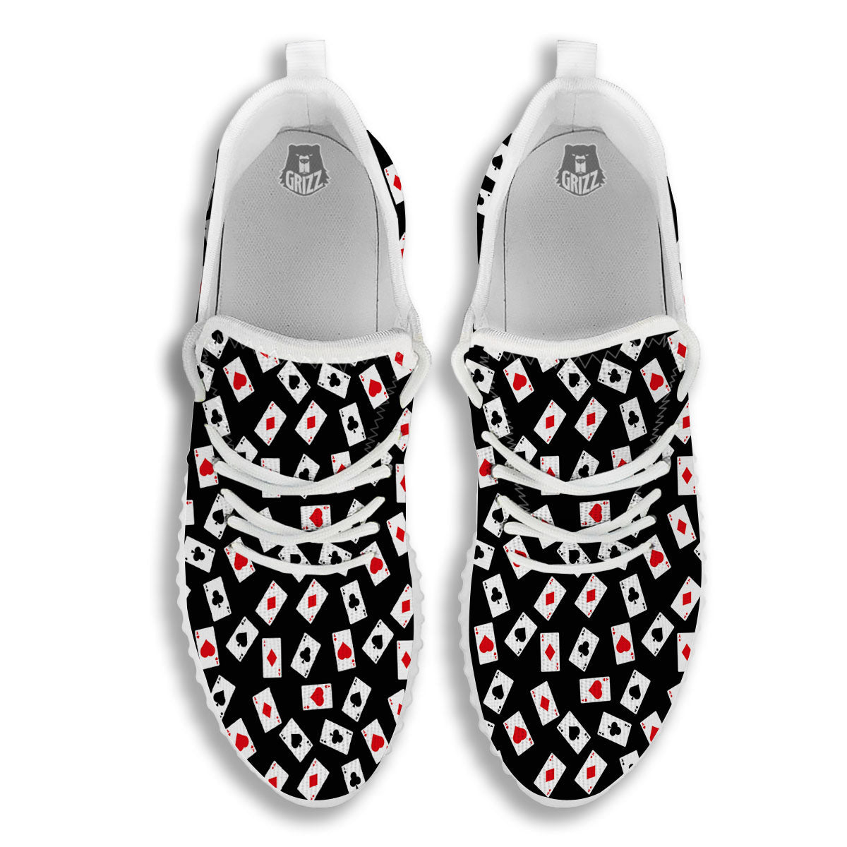 Casino Card Red And Black Print Pattern White Walking Shoes-grizzshop