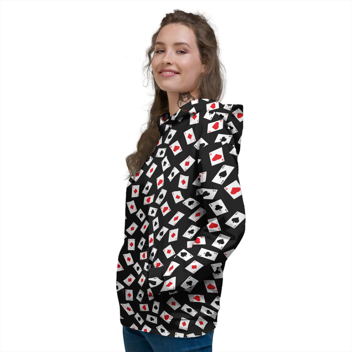 Casino Card Red And Black Print Pattern Women's Hoodie-grizzshop