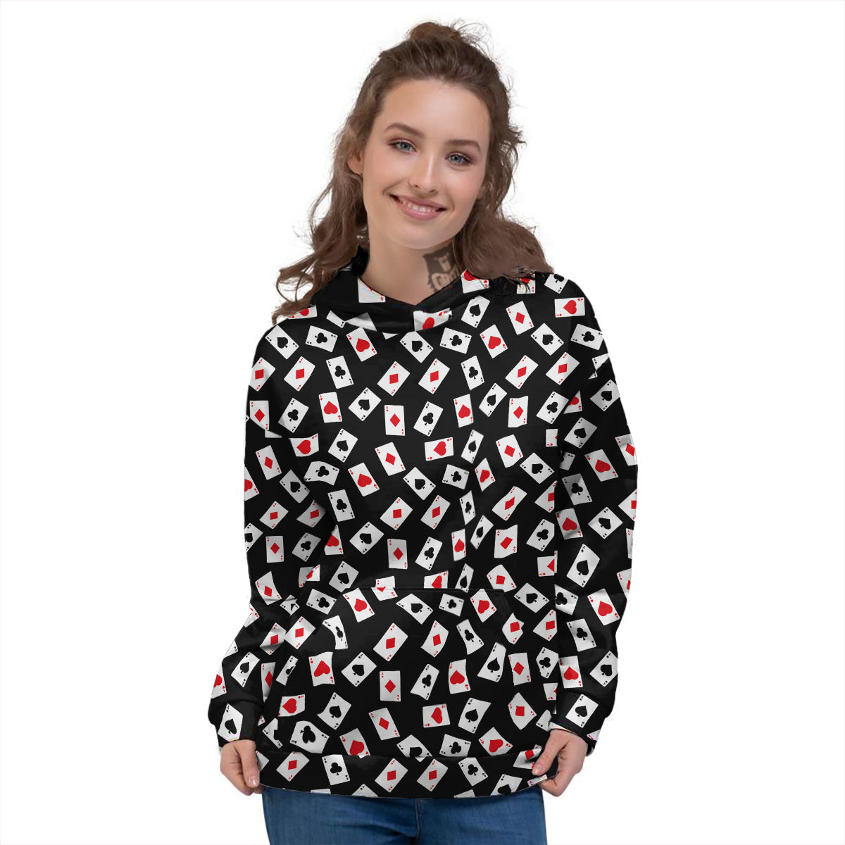 Casino Card Red And Black Print Pattern Women's Hoodie-grizzshop