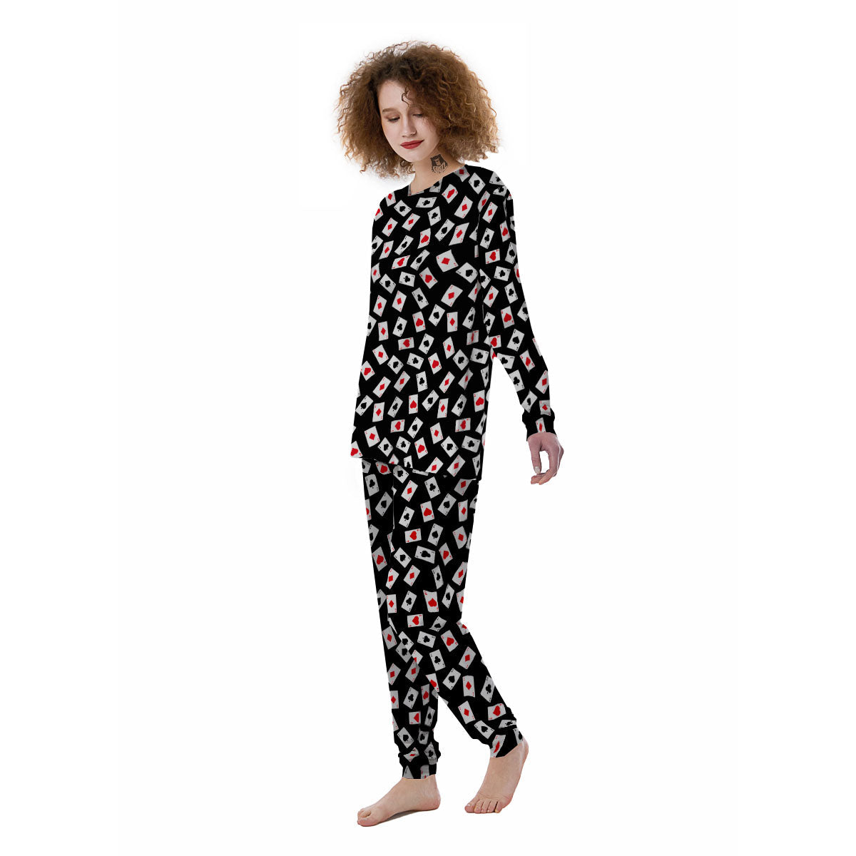 Casino Card Red And Black Print Pattern Women's Pajamas-grizzshop
