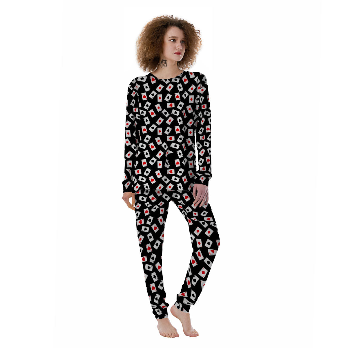 Casino Card Red And Black Print Pattern Women's Pajamas-grizzshop
