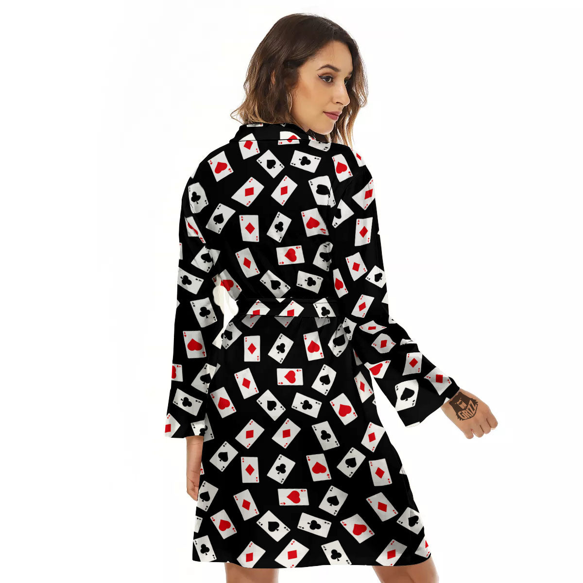 Casino Card Red And Black Print Pattern Women's Robe-grizzshop