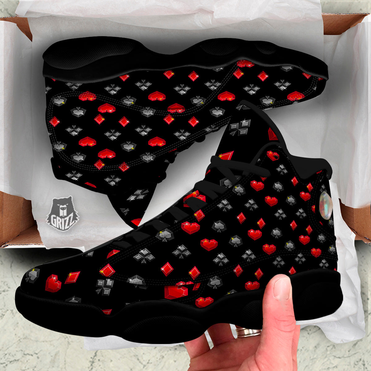 Casino Card Suits Red Black Print Pattern Black Basketball Shoes-grizzshop