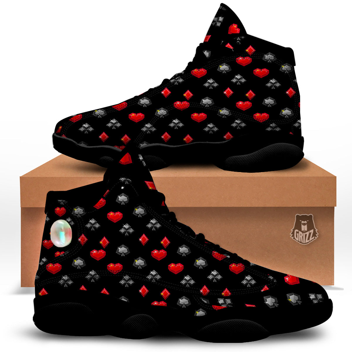 Casino Card Suits Red Black Print Pattern Black Basketball Shoes-grizzshop