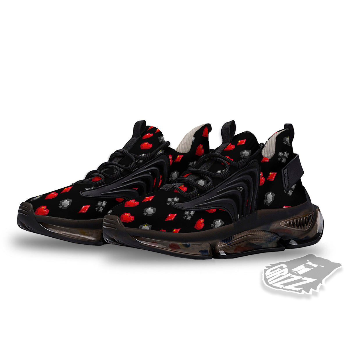 Casino Card Suits Red Black Print Pattern Black Gym Shoes-grizzshop