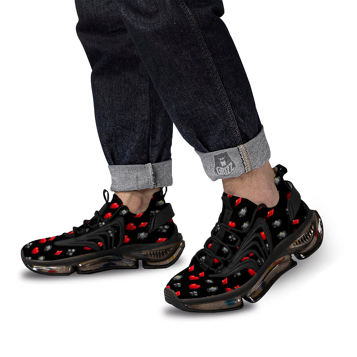 Casino Card Suits Red Black Print Pattern Black Gym Shoes-grizzshop