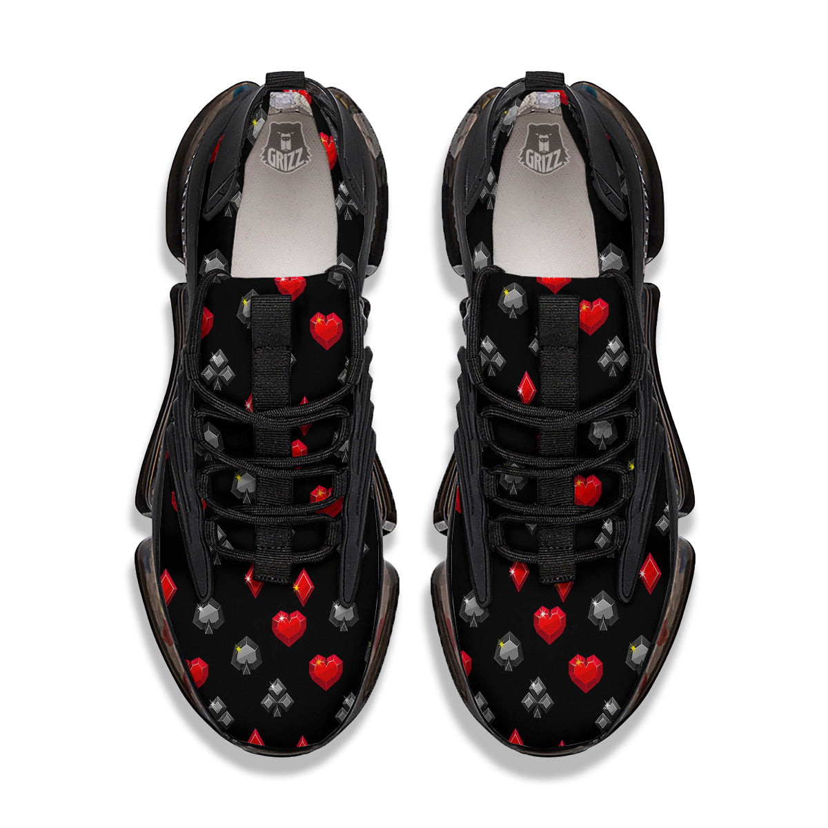 Casino Card Suits Red Black Print Pattern Black Gym Shoes-grizzshop