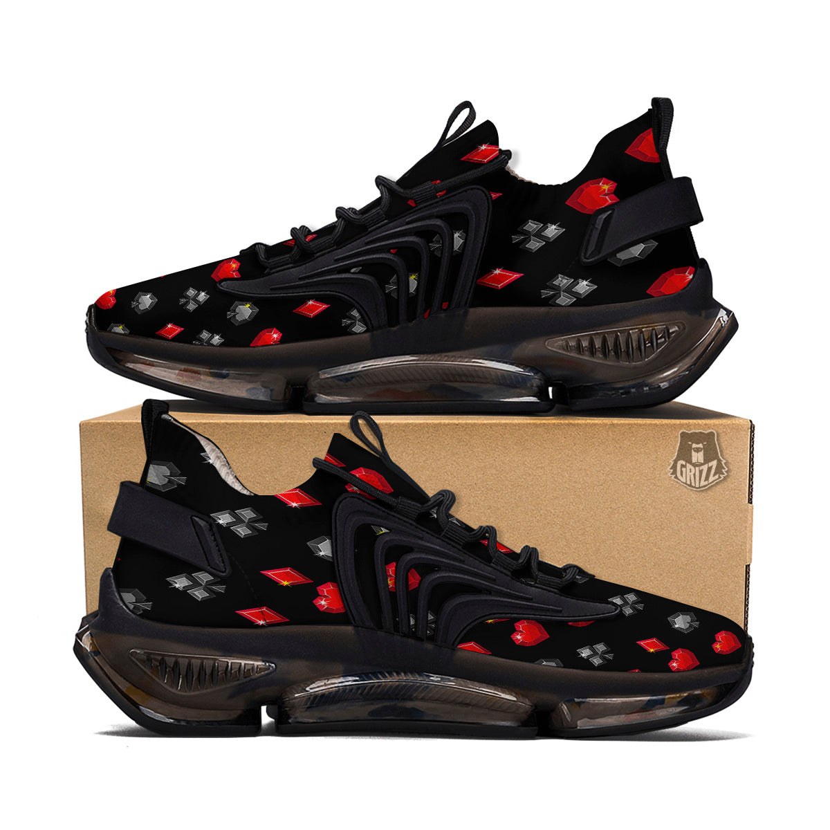 Casino Card Suits Red Black Print Pattern Black Gym Shoes-grizzshop