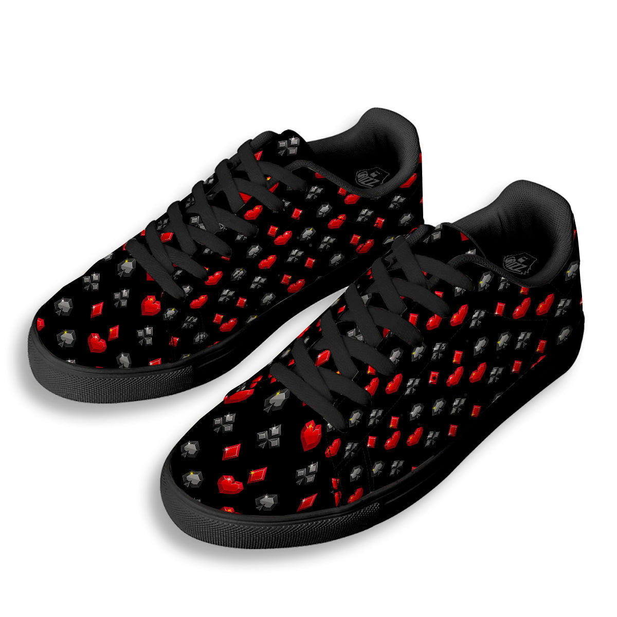 Casino Card Suits Red Black Print Pattern Black Low Top Sneakers-grizzshop