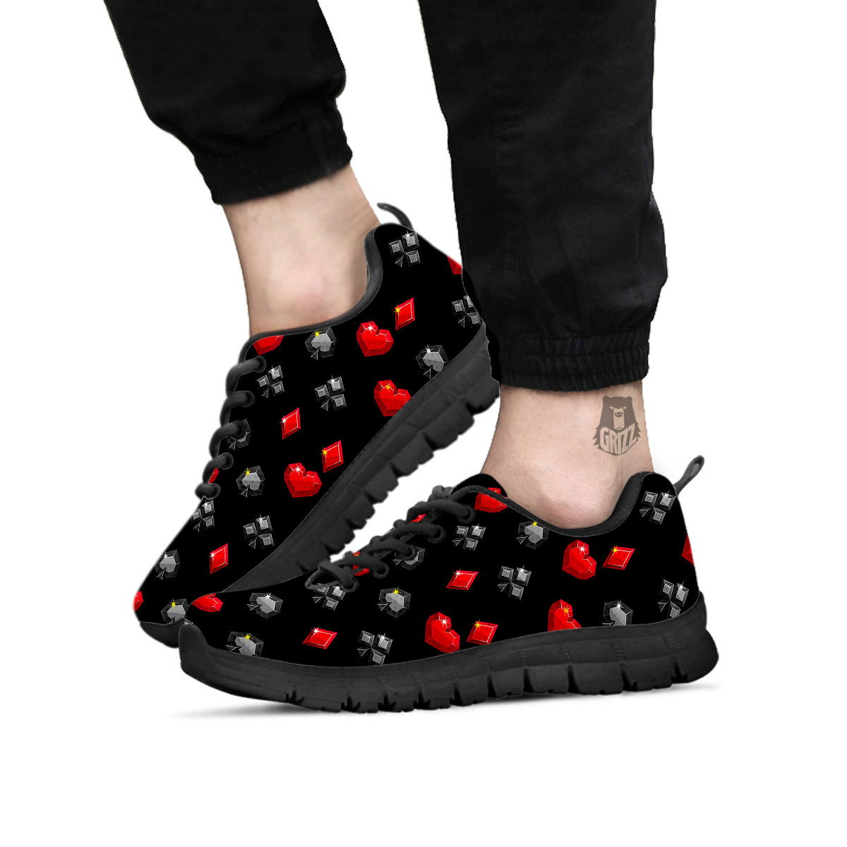 Casino Card Suits Red Black Print Pattern Black Sneaker-grizzshop