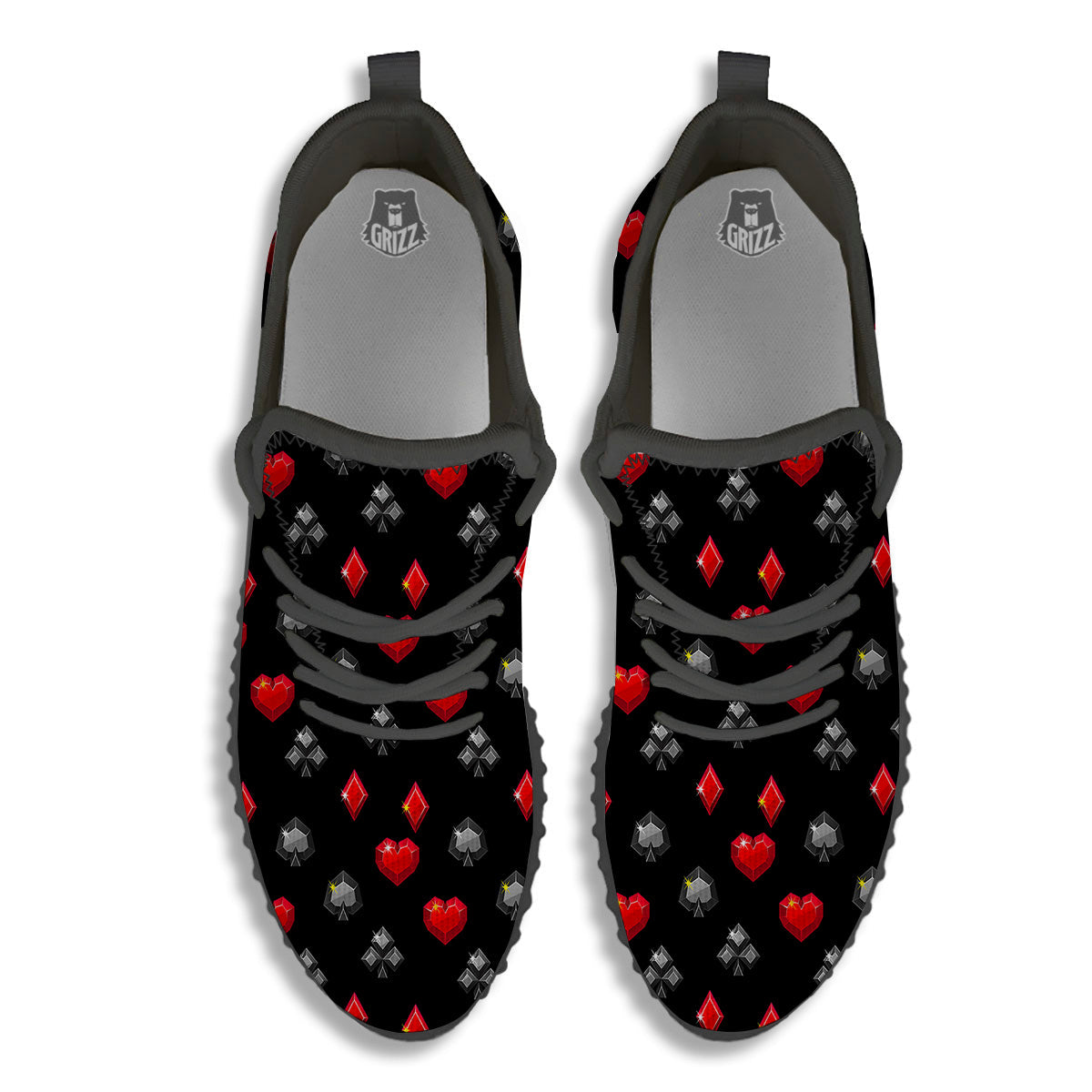 Casino Card Suits Red Black Print Pattern Black Walking Shoes-grizzshop