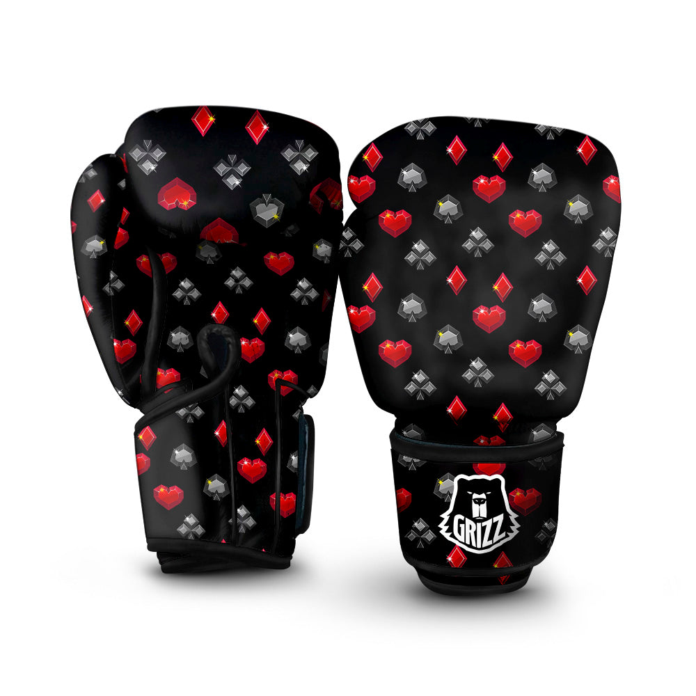 Casino Card Suits Red Black Print Pattern Boxing Gloves-grizzshop