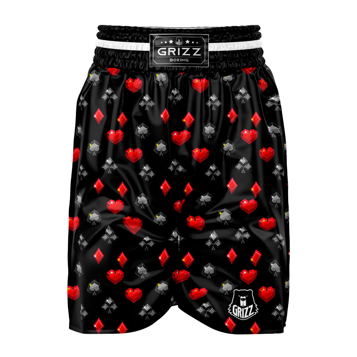 Casino Card Suits Red Black Print Pattern Boxing Shorts-grizzshop