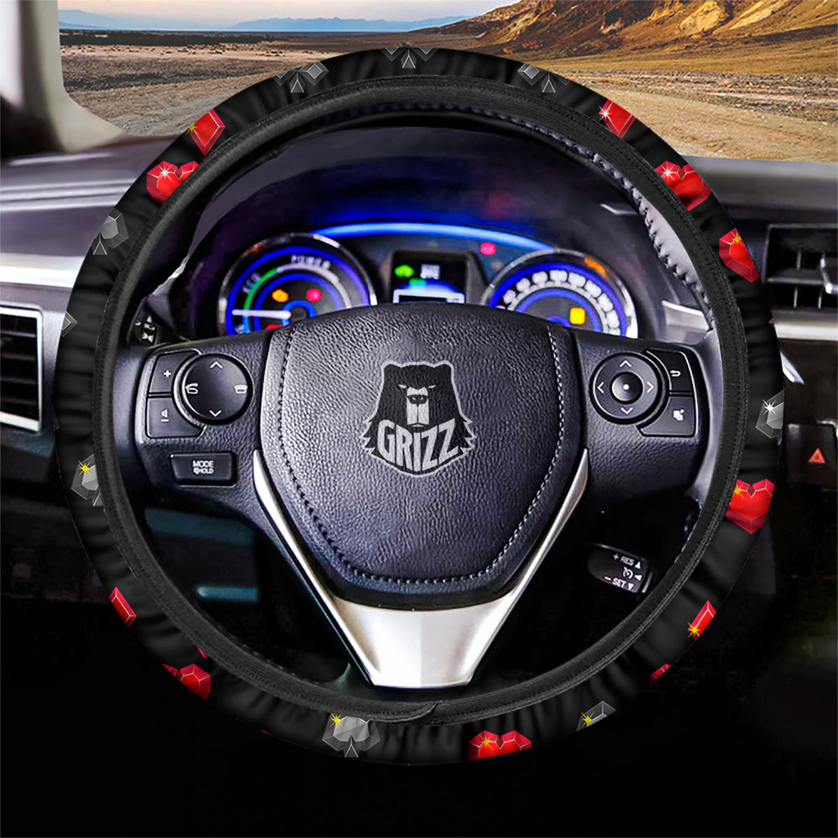 Casino Card Suits Red Black Print Pattern Car Steering Wheel Cover-grizzshop