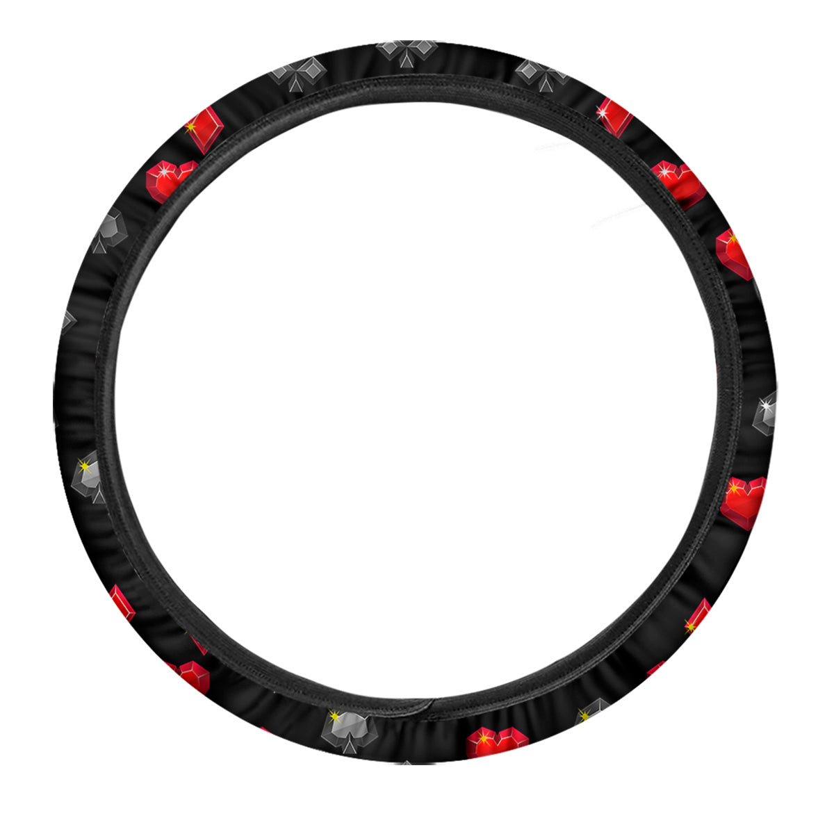 Casino Card Suits Red Black Print Pattern Car Steering Wheel Cover-grizzshop
