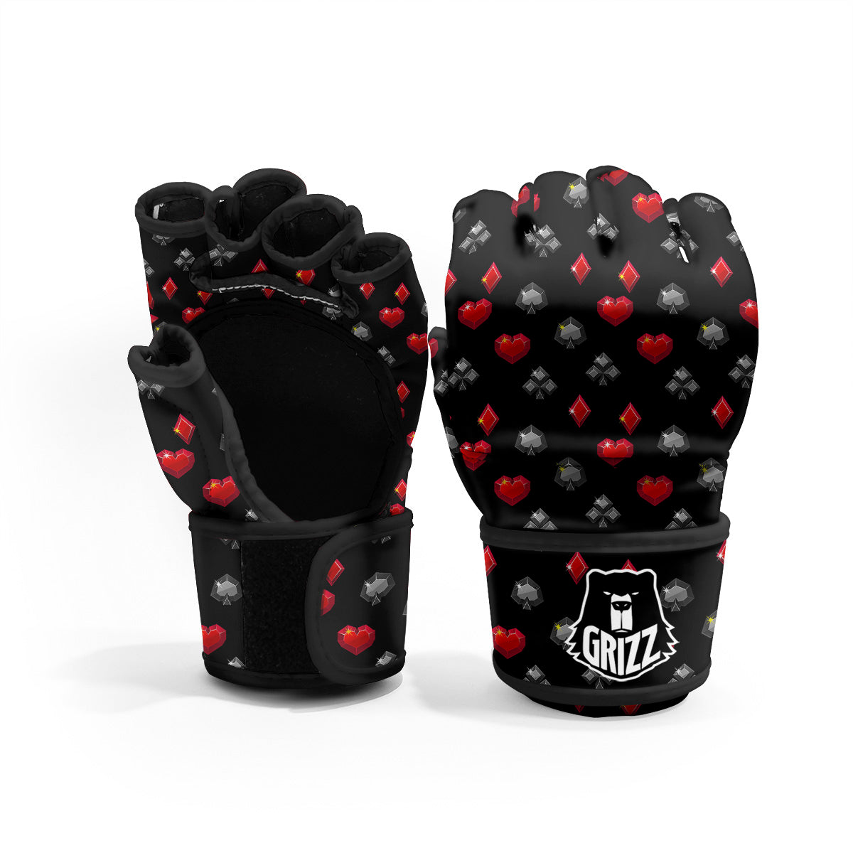 Casino Card Suits Red Black Print Pattern MMA Gloves-grizzshop