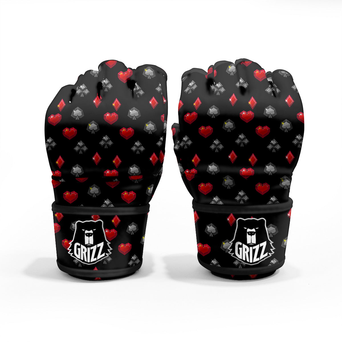 Casino Card Suits Red Black Print Pattern MMA Gloves-grizzshop