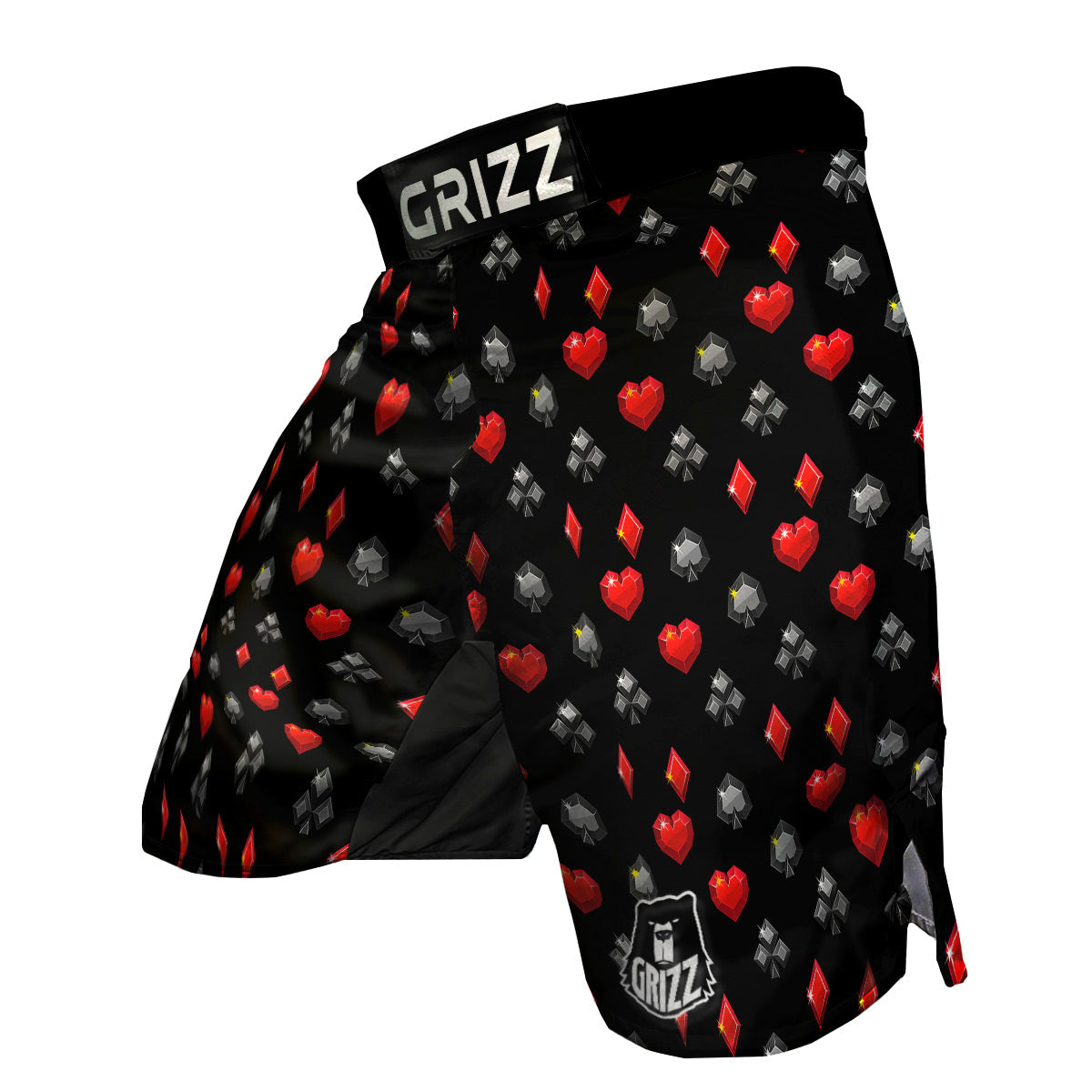 Casino Card Suits Red Black Print Pattern MMA Shorts-grizzshop