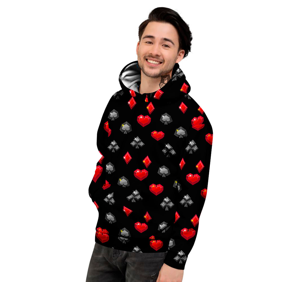 Casino Card Suits Red Black Print Pattern Men's Hoodie-grizzshop