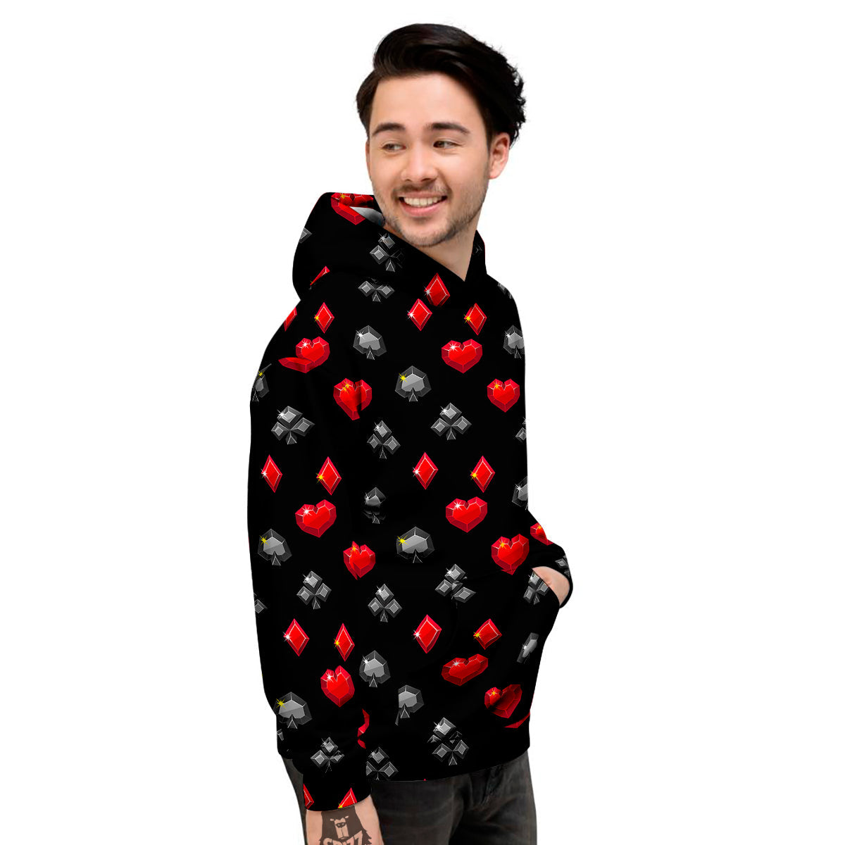 Casino Card Suits Red Black Print Pattern Men's Hoodie-grizzshop