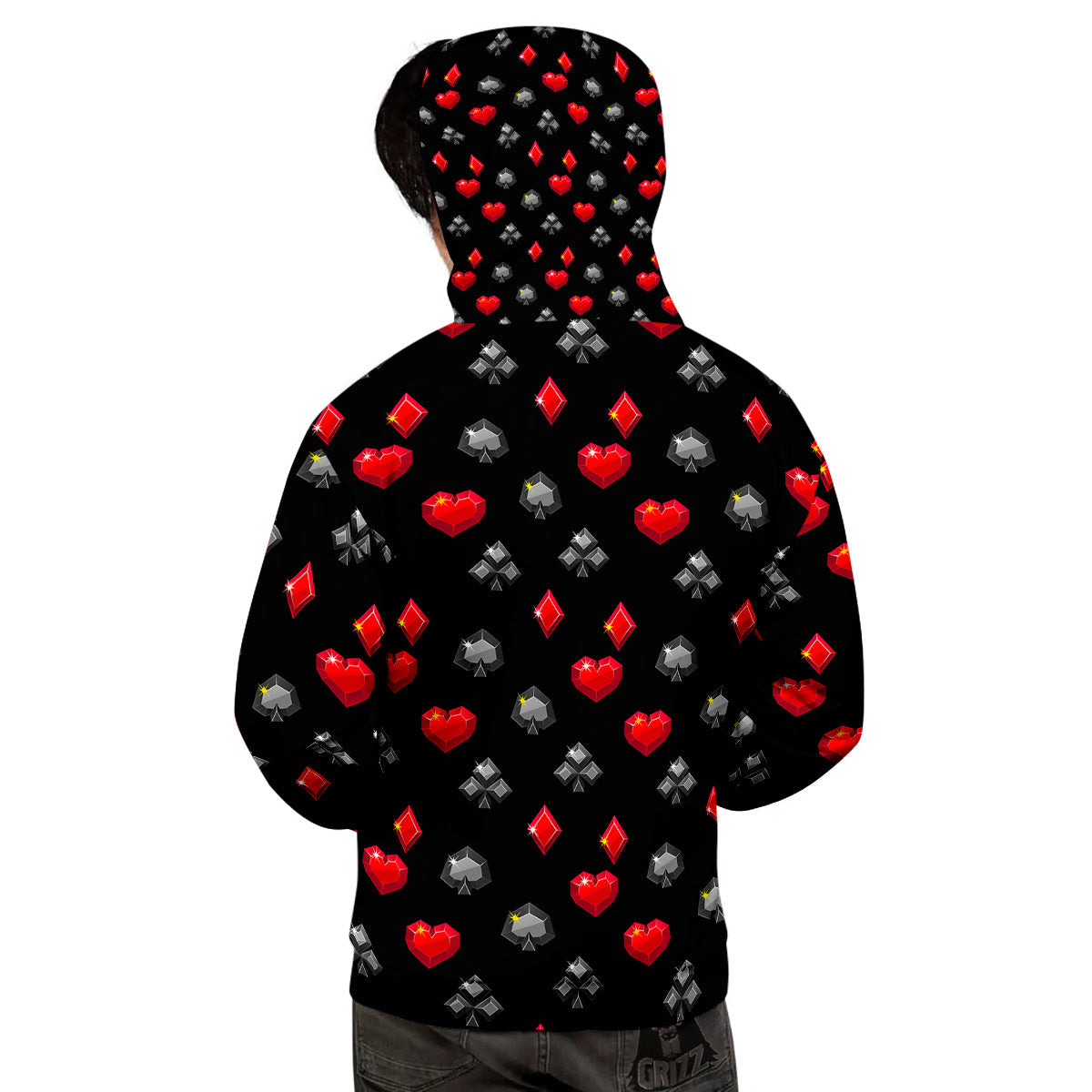 Casino Card Suits Red Black Print Pattern Men's Hoodie-grizzshop
