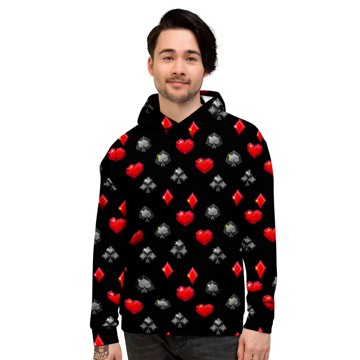 Casino Card Suits Red Black Print Pattern Men's Hoodie-grizzshop