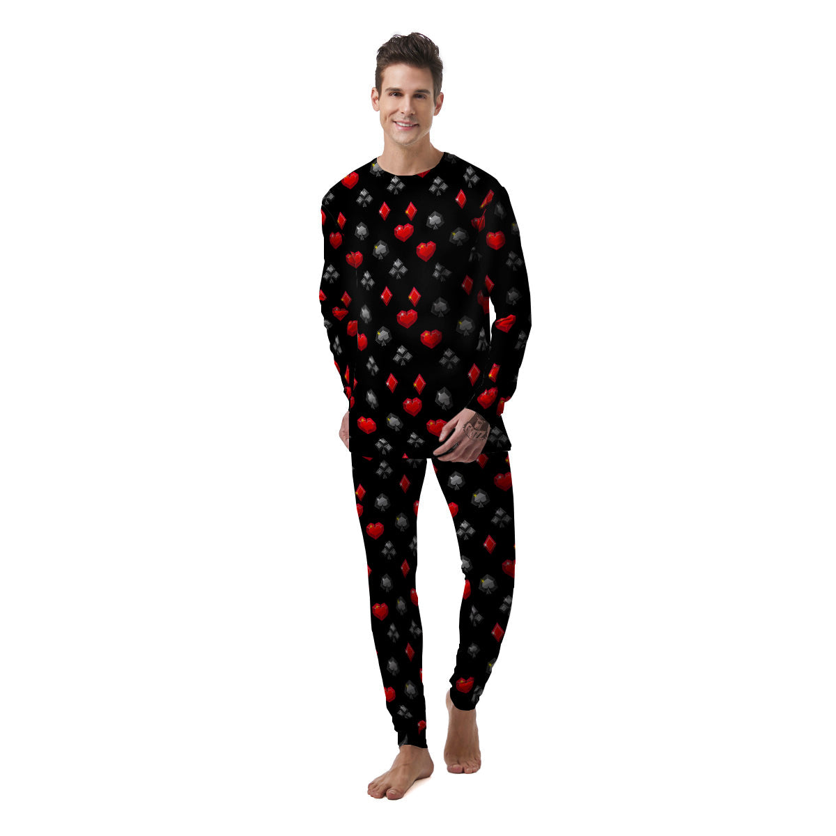 Casino Card Suits Red Black Print Pattern Men's Pajamas-grizzshop